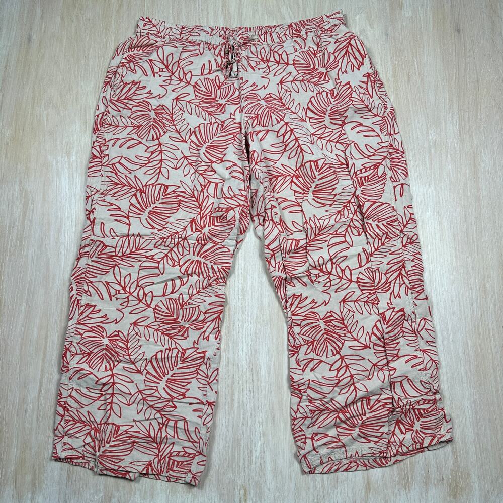 Lane Bryant Drawstring Linen Tropical Leaf Print Resort Wide Leg Pants 18/20
